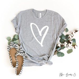 Heart Print Short Sleeve T Shirt Ladies Casual Tee